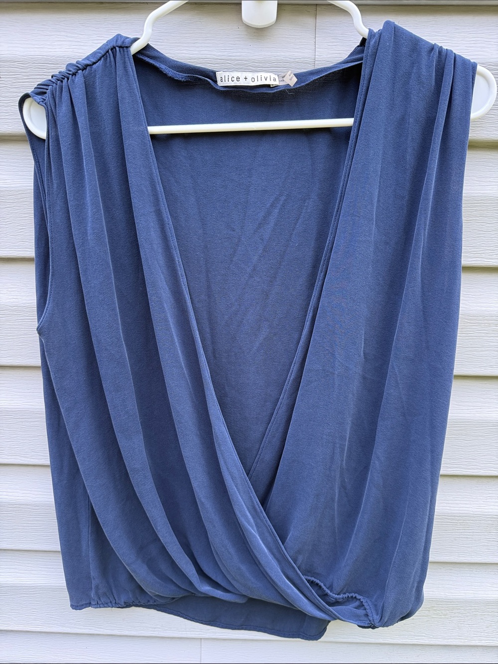 Alice + Olivia Slate Blue Draped Surplice Camisole Silk size Large